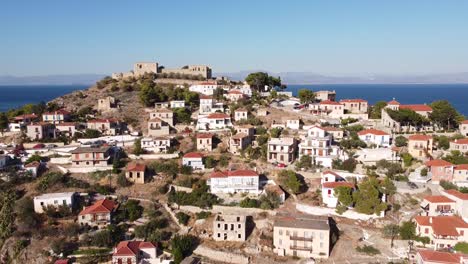 Paralio-Astros-and-Old-Castle-at-Peloponnese,-Greece---Aerial