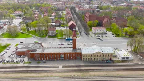 Train-station-light-brick-old-and-red-brick-new-buildings-in-Klaipeda-city