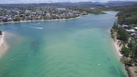 Tallebudgera-Creek---Scenic-Estuary-In-Gold-Coast,-Australia,-Famous-For-Its-Calm-Waters,-White-Sandy-Beach,-And-Popular-Water-Activities