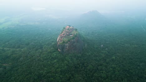 Distinctive-Sigiriya-Lions-Rock-In-Heart-Of-Forest-At-Sunset-Time,-Sri-Lanka