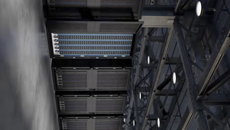 Data-center-servers-in-racks,-vertical-3d-render