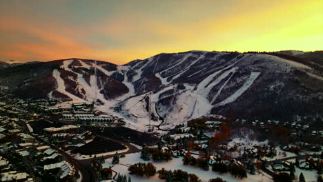 Yellow-colored-sky-over-the-ski-slopes-of-Park-City-in-Utah