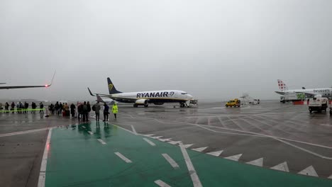 Ryanair-plane-taxis-towards-runway-for-takeoff---Brussels,-Belgium