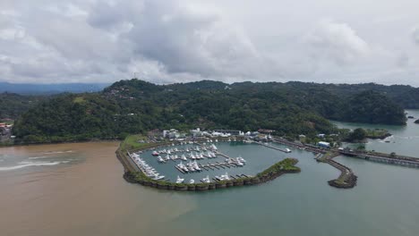 A-harbor-full-of-leisure-boats-in-Quepos,-Costa-Rica