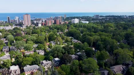 Drone-flying-around-a-Mississauga-neighborhood-near-lake-Ontario-on-a-sunny-summer-day