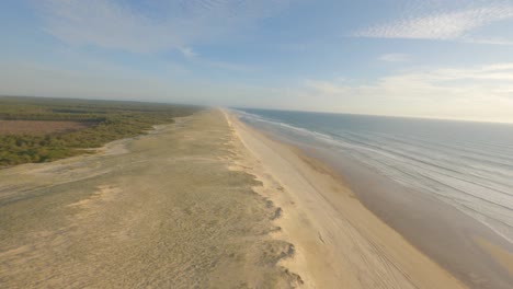 Deserted-sandy-beach,-Soustons-in-Landes-department,-Nouvelle-Aquitaine-in-France