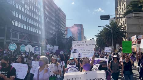 Feminist-march-against-gender-violence,-March-8-in-Mexico-City-thousands-of-women-protest-in-the-streets-for-safety-and-better-living-conditions