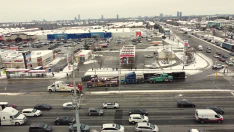 13-January-2023---Aerial-View-Of-Semi-Truck-Accident-Flipped-On-Side-In-Brampton
