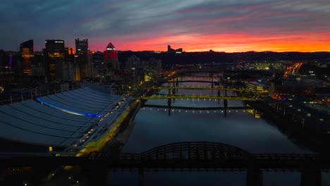 Allegheny-River-in-Pittsburgh-PA-during-beautiful-orange-sunset