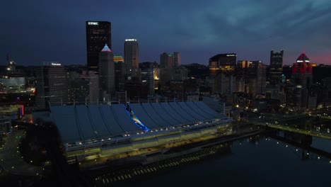 Aerial-shot-of-David-Lawrence-Convention-Center-at-night