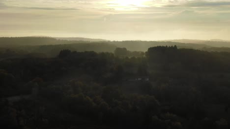 Sunlight-over-rural-landscape-of-Uchon,-Saone-et-Loire-department-in-France