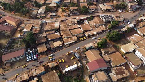 City-Streets-and-Homes-in-Yaounde,-Cameroon---Aerial-Drone-View