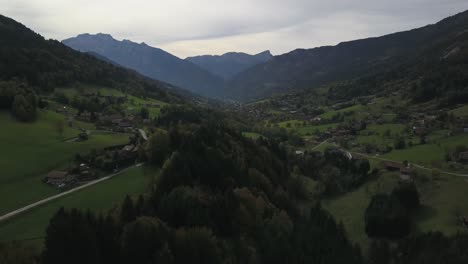 Village-in-Haute-Savoie-valley-during-summer-season,-France