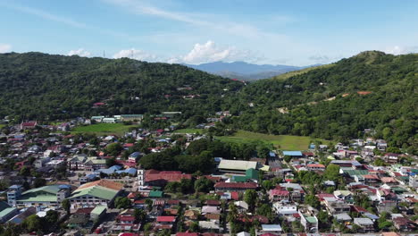 Drone-shot,-panoramic-view-of-a-provincial-area