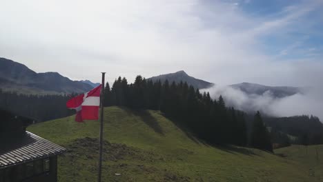 Flag-of-Savoy-waving-in-the-wind-in-mountain-landscape,-Haute-Savoie-in-France