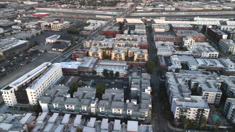 East-Los-Angeles-city-neighborhood,-California---aerial-flyover