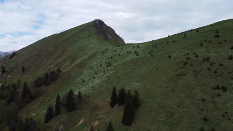 Golica-Gebirge-Luftaufnahme-Der-Gärten-Des-Himmels-Weide-Grüne-Felder-Alpengipfel-Im-Sommertageslicht,-Grenze-Zwischen-Slowenien-Und-Österreich,-Zahodne-Karavanke
