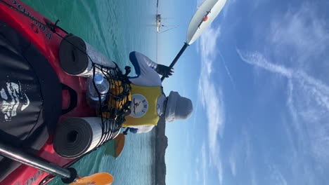 Rear-Seat-View-From-Kayak-as-Frontman-Padels-in-Calm-Water-Vertical