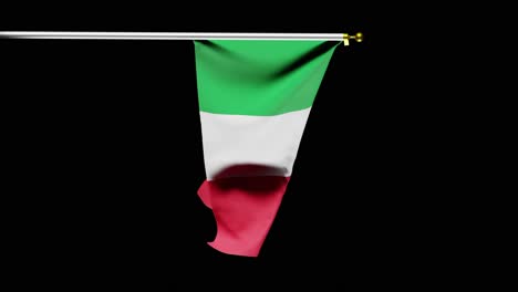 Waving-flag-of-Italy-against-black-background,-3D-animation-vertical