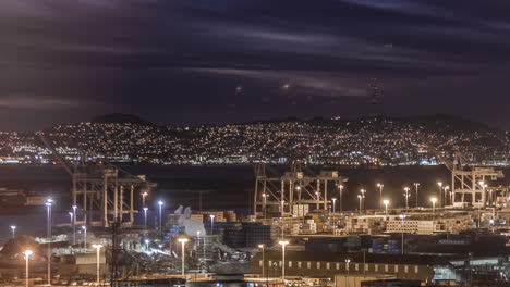 Dämmerung-Bis-Nacht-Zeitraffer-Der-Bucht-Und-Des-Hafens-Von-San-Francisco