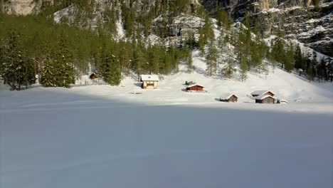 Snowscape-In-The-Village-of-San-Vigilio-di-Marebbe-In-Bolzano,-Trentino-Alto-Adige,-South-Tyrol,-Northern-Italy