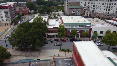 A-drone-shot-of-a-street-in-downtown-Greenville-South-Carolina