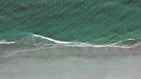 A-top-down-drone-shot-of-turquoise-water-lapping-onto-the-shore