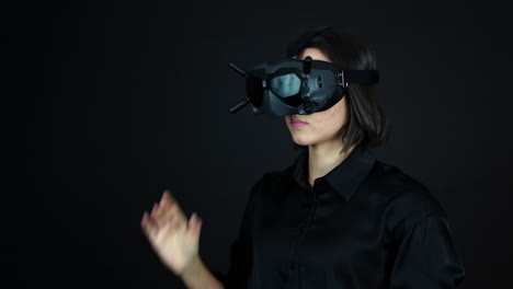 Young-Woman-Wearing-VR-Headset,-Virtual-Reality-and-Video-Gaming-Concept,-Slow-Motion