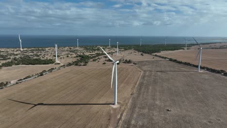 Wind-Turbine-Farm,-captured-by-drone-shot-in-South-Australia