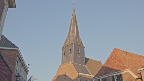 Tilt-down-of-the-historical-Church-in-the-small-town-of-Bredevoort