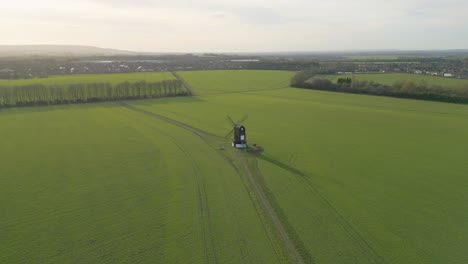 Picturesque-Countryside-with-Pitstone-Windmill-in-Buckinghamshire,-England---Aerial-Landscape