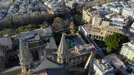 Drone-tilting-over-cathedral-in-Palma-De-Mallorca