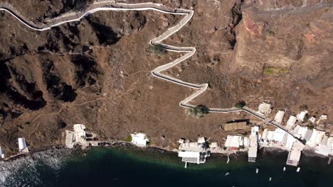 Top-down-aerial-of-Thirasia-island,-near-Santorini-Greece