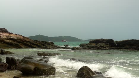 Phi-Phi-island-Phuket-Thailand-fisherman-boat-background-splashing-waves