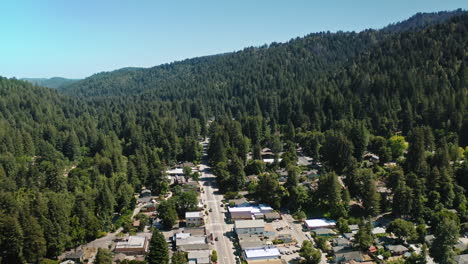 Drone-view-of-downtown-Boulder-Creek,-CA