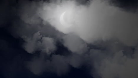 Animación-De-La-Luna-Y-Las-Estrellas-Por-La-Noche,-Las-Nubes-Pasan-Sobre-El-Concepto-De-Luna,-Misterio-Y-Gótico