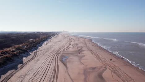 Panoramic-Aerial-View-Of-Sand-Dune-Beach-At-Meijendel-Nature-Preserve-In-Wassenaar,-Netherlands
