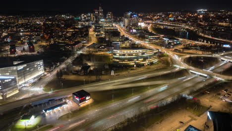 High-quality-night-aerial-hyperlapse-footage-above-Lithuania's-Capital-Vilnius