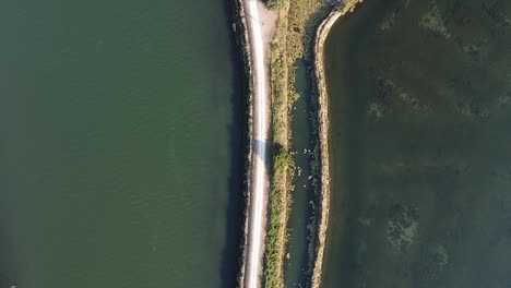 Drone-on-the-Albarella-lagoon-in-Veneto,-Italy