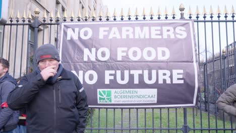 Farmers-protesting-against-the-Flemish-government's-measures-to-cut-down-nitrogen-emissions-with-banner-"No-Farmers,-No-Food,-No-Future"---Brussels,-Belgium