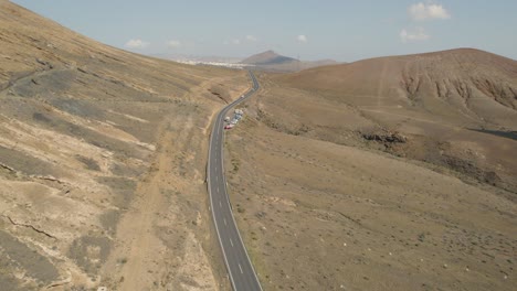 Aerial-View-Of-Mountain-Desert-Road-On-The-Canary-Islands
