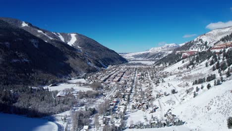 Drone-aerial-view-showing-all-of-Telluride-on-a-bluebird-day-in-winter