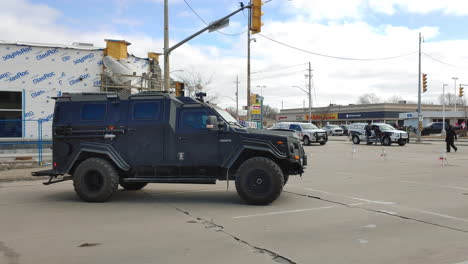 Special-police-armored-vehicle-at-protest-Freedom-convoy-in-Windsor,-Canada