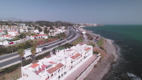 Aerial-drone-of-Mijas-Costa-coastline,-Spain