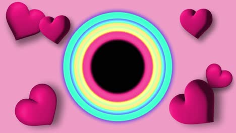 Abstract-background-with-looney-tunes-concentric-circles-and-animated-pink-hearts