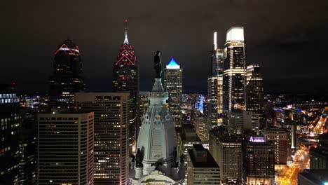 Philadelphia-Dreaming,-Hermoso-Panorama-Nocturno,-Centro-De-Philly