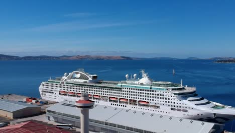 Hobart,-Tasmania,-Australia---17-March-2019:-Aerial-View-of-the-Sea-Princess-Cruise-Ship-Docked-at-Hobart-Tasmania