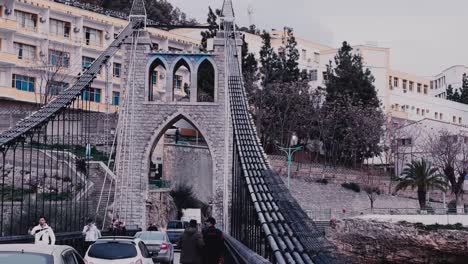 Lights-and-atmosphere-over-the-city's-famous-suspension-bridges,-including-the-impressive-Sidi-M'Cid-Bridge