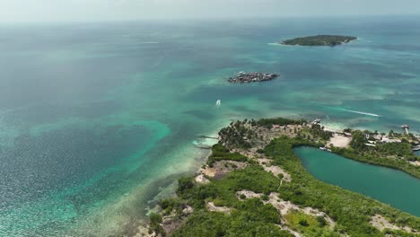 Aerial-View-of-Tintipán-Island-Beach-and-Lagoon,-Colombia