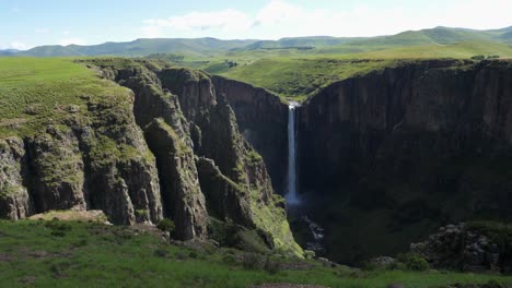Scenic-Maletsunyane-waterfall-drops-into-steep,-deep-gorge-in-Lesotho